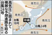 台風24号が「Uターン」し本島に再接近へ 高気圧に囲まれ複雑な進路、沖縄に長時間居座る恐れ